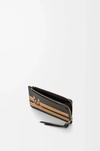 Porte-monnaie Futurist Cat en cuir de veau classique Taupe foncé/Orange