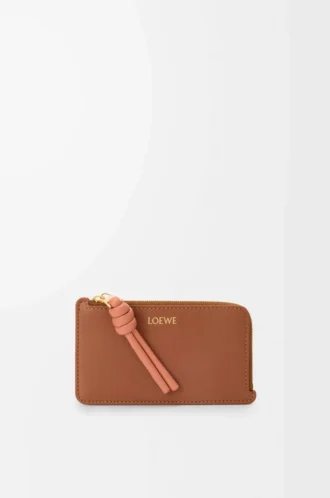 Porte-monnaie à nœud en cuir de veau nappa brillant Tan/Papaya
