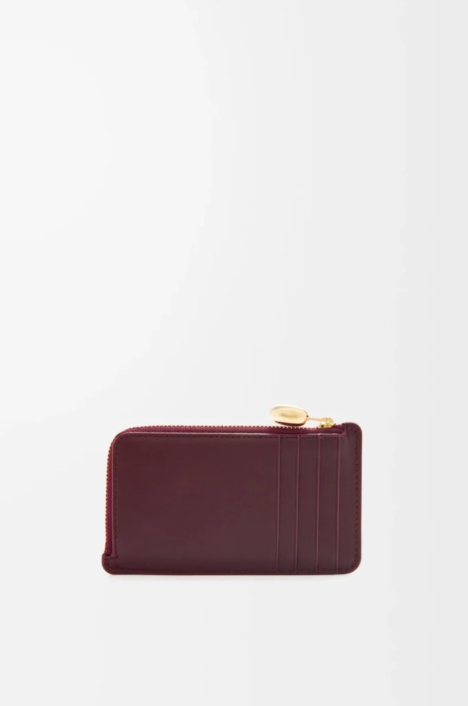 Porte-monnaie Pebble en cuir de veau nappa brillant Burgundy Porte-monnaie Pebble en cuir de veau nappa brillant Burgundy