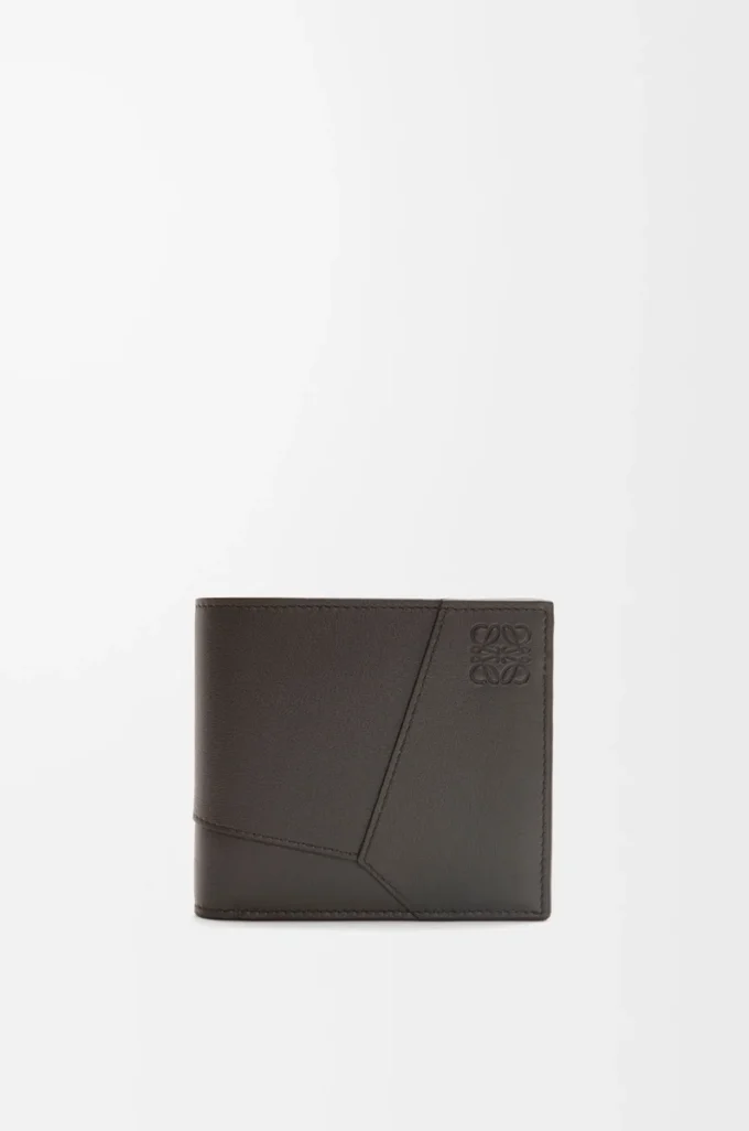 Porte-monnaie Puzzle à deux volets en cuir de veau classique gris foncé