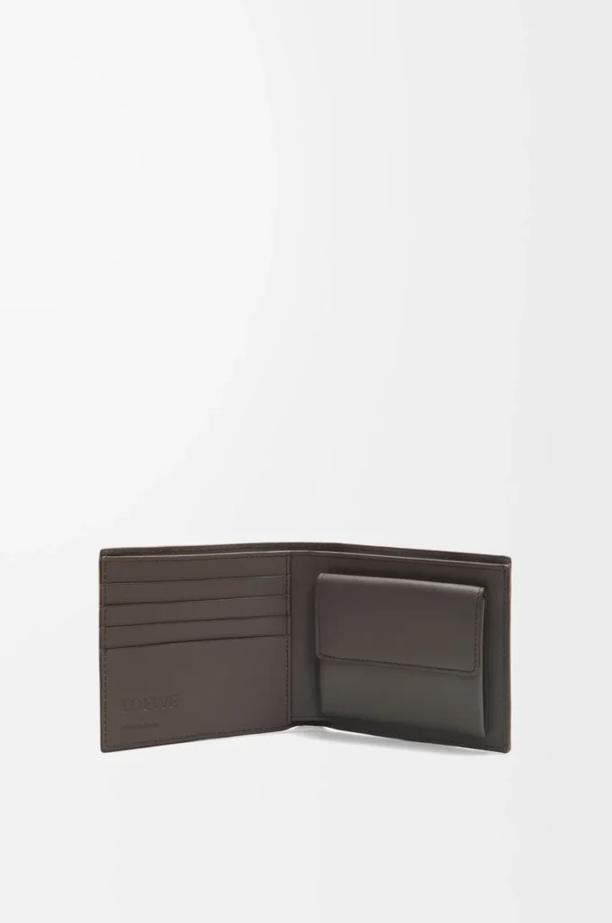 Porte-monnaie Puzzle à deux volets en cuir de veau classique gris foncé