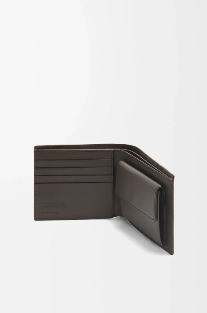 Porte-monnaie Puzzle à deux volets en cuir de veau classique gris foncé