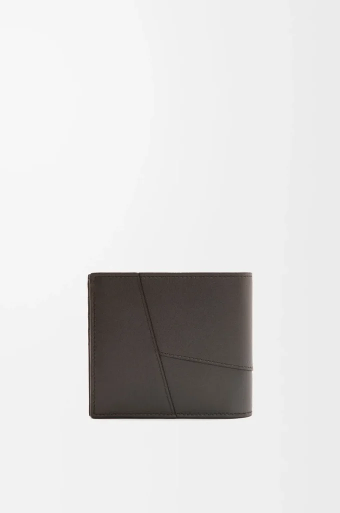 Porte-monnaie Puzzle à deux volets en cuir de veau classique gris foncé