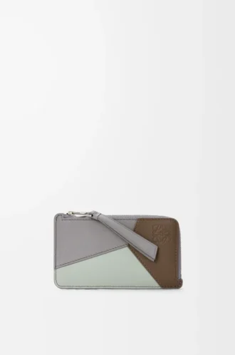 Porte-monnaie Puzzle en cuir de veau classique marron hivernal/gris cendré Porte-monnaie Puzzle en cuir de veau classique marron hivernal/gris cendré