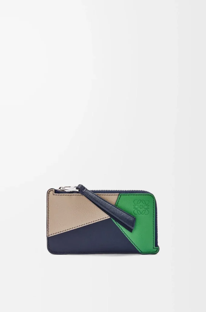 Porte-monnaie Puzzle en cuir de veau classique sable/vert tropical Porte-monnaie Puzzle en cuir de veau classique sable/vert tropical