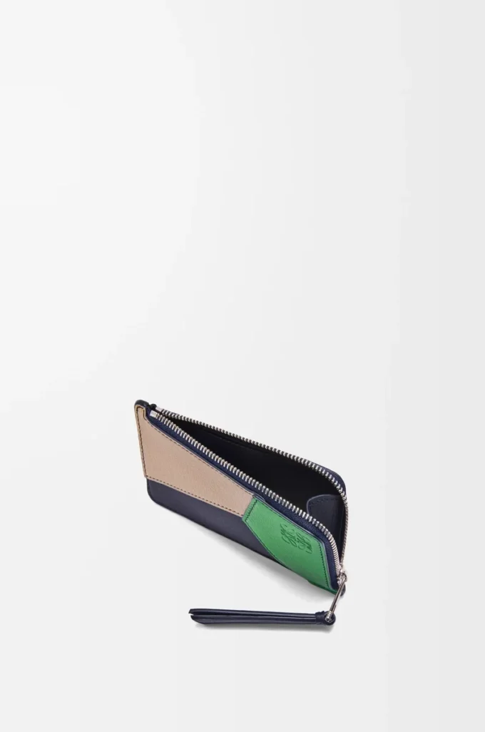 Porte-monnaie Puzzle en cuir de veau classique sable/vert tropical Porte-monnaie Puzzle en cuir de veau classique sable/vert tropical