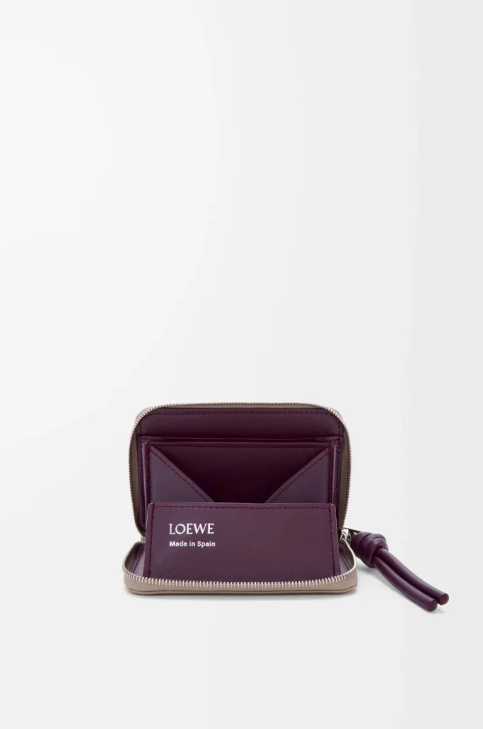 Porte-monnaie zippé en cuir de veau nappa brillant Clay/Plum Porte-monnaie zippé en cuir de veau nappa brillant Clay/Plum