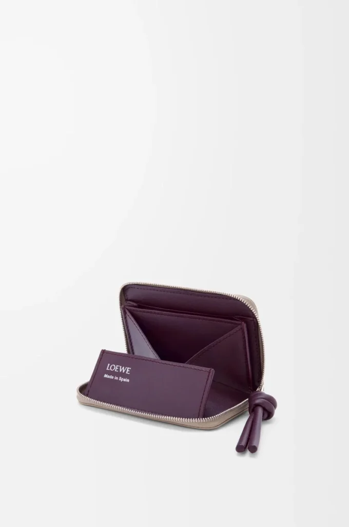 Porte-monnaie zippé en cuir de veau nappa brillant Clay/Plum Porte-monnaie zippé en cuir de veau nappa brillant Clay/Plum