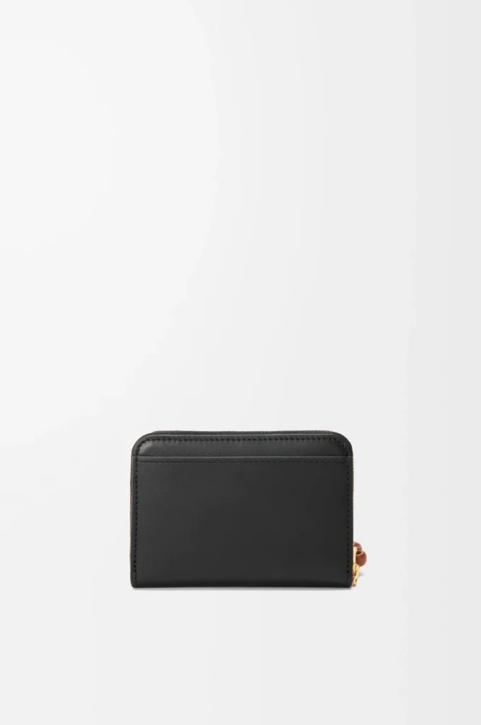 Porte-monnaie zippé en cuir de veau nappa brillant Noir/Écureuil Porte-monnaie zippé en cuir de veau nappa brillant Noir/Écureuil
