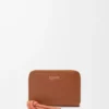 Porte-monnaie zippé en cuir de veau nappa brillant Tan/Papaya Porte-monnaie zippé en cuir de veau nappa brillant Tan/Papaya