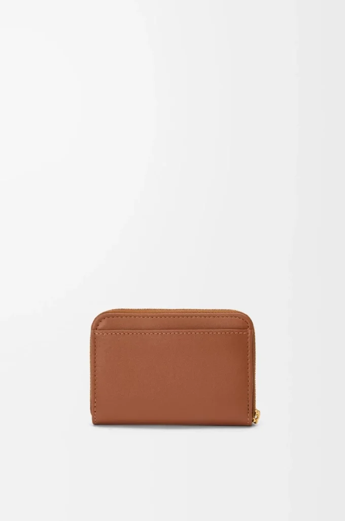 Porte-monnaie zippé en cuir de veau nappa brillant Tan/Papaya Porte-monnaie zippé en cuir de veau nappa brillant Tan/Papaya