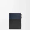 Portefeuille compact et fin en cuir de veau brillant    Noir/Bleu marine foncé