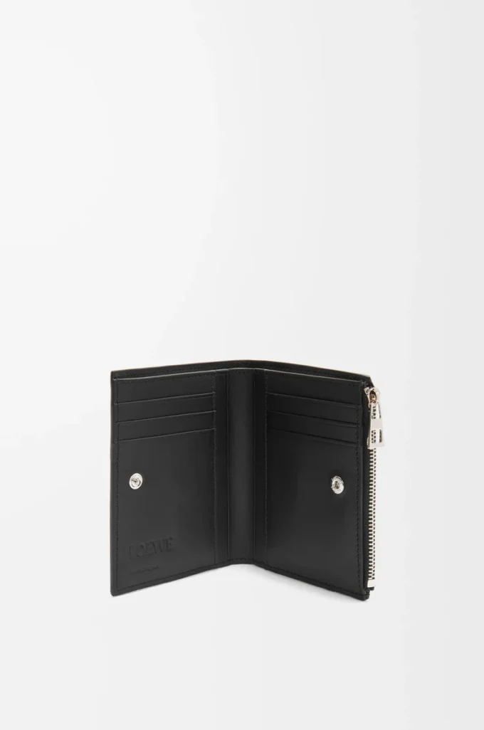 Portefeuille compact et fin en cuir de veau brillant    Noir/Bleu marine foncé