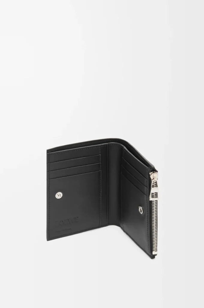 Portefeuille compact et fin en cuir de veau brillant    Noir/Bleu marine foncé