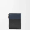 Portefeuille compact et fin en cuir de veau brillant    Noir/Bleu marine foncé