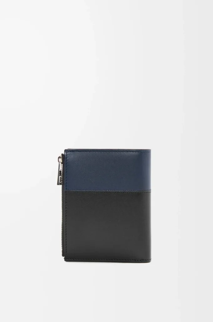 Portefeuille compact et fin en cuir de veau brillant    Noir/Bleu marine foncé