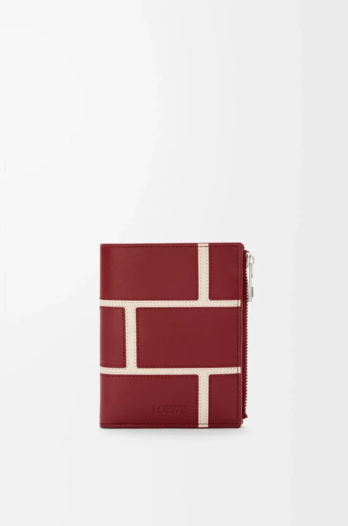 Portefeuille compact et fin en cuir de veau classique rouge brûlé Portefeuille compact et fin en cuir de veau classique rouge brûlé