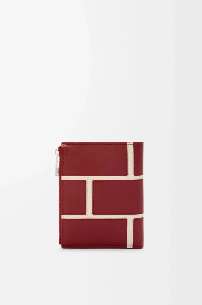 Portefeuille compact et fin en cuir de veau classique rouge brûlé Portefeuille compact et fin en cuir de veau classique rouge brûlé