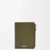 Portefeuille compact et fin en cuir de veau classique texturé Dark Khaki