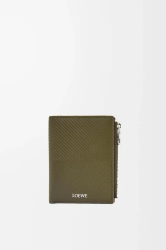 Portefeuille compact et fin en cuir de veau classique texturé Dark Khaki