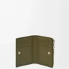 Portefeuille compact et fin en cuir de veau classique texturé Dark Khaki