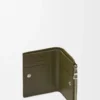 Portefeuille compact et fin en cuir de veau classique texturé Dark Khaki