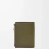 Portefeuille compact et fin en cuir de veau classique texturé Dark Khaki