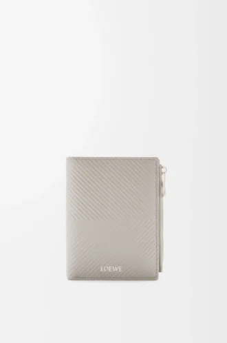 Portefeuille compact et fin en cuir de veau classique texturé gris coquillage