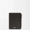 Portefeuille compact et fin en cuir de veau classique texturé Gris foncé