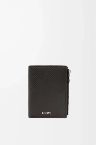 Portefeuille compact et fin en cuir de veau classique texturé Gris foncé Portefeuille compact et fin en cuir de veau classique texturé Gris foncé