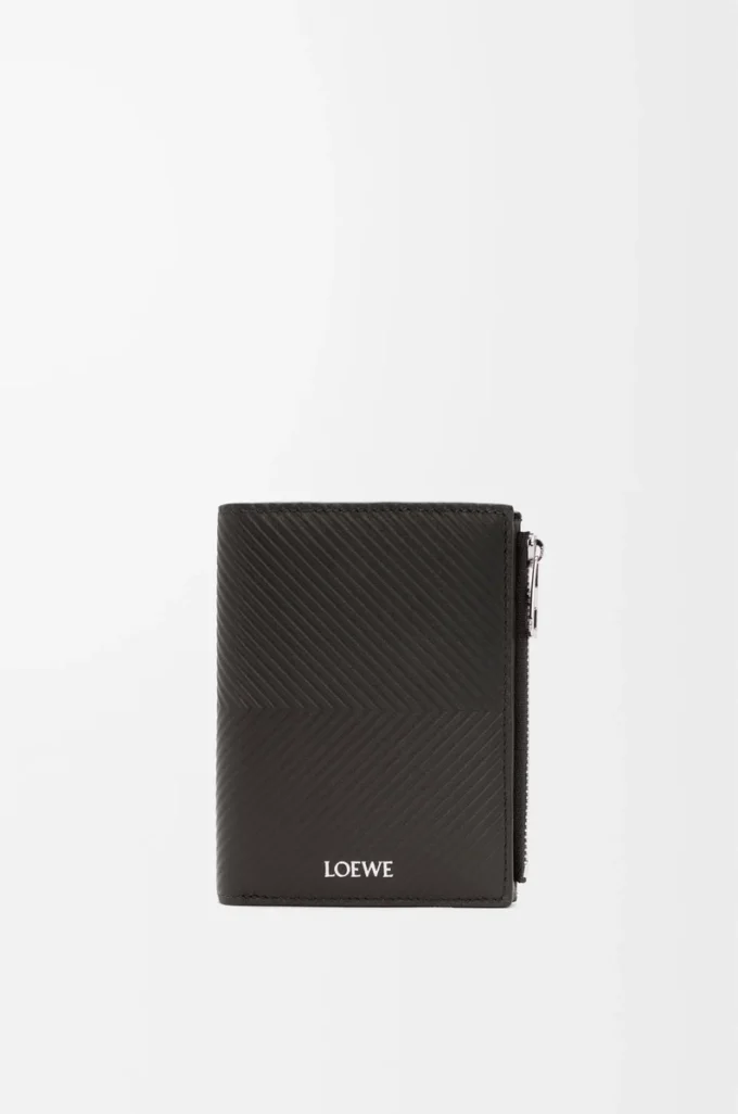 Portefeuille compact et fin en cuir de veau classique texturé Gris foncé