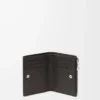 Portefeuille compact et fin en cuir de veau classique texturé Gris foncé