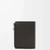 Portefeuille compact et fin en cuir de veau classique texturé Gris foncé