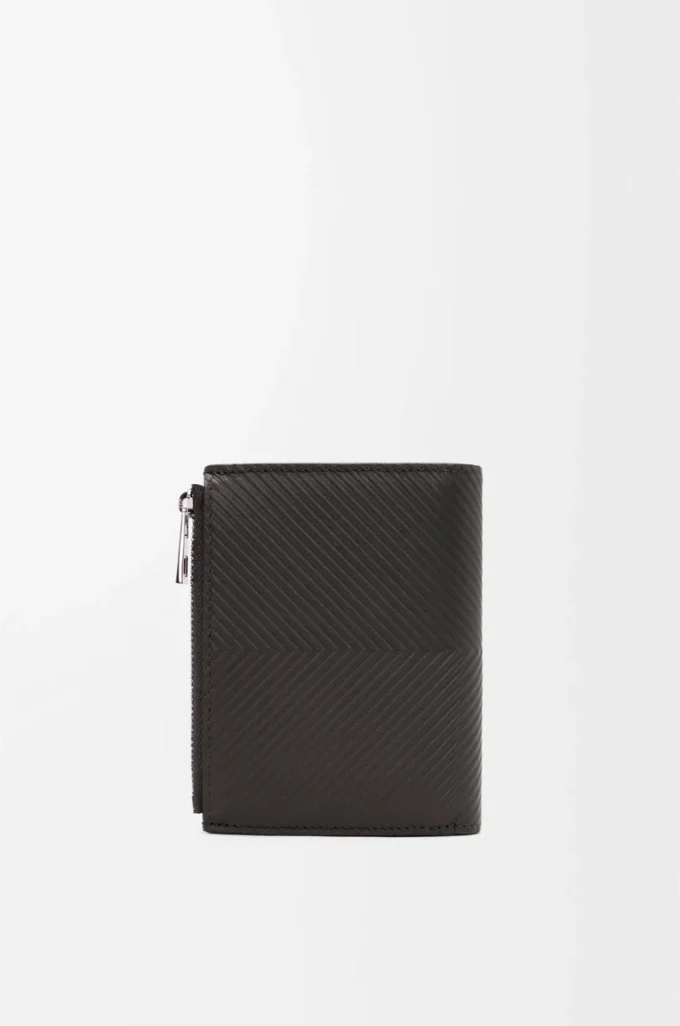 Portefeuille compact et fin en cuir de veau classique texturé Gris foncé