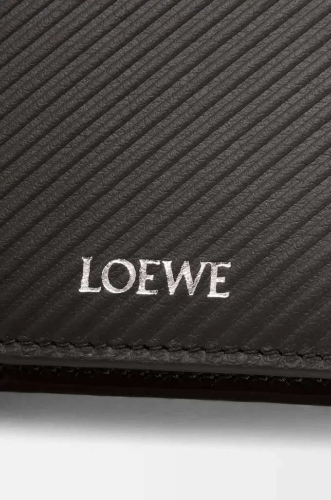 Portefeuille compact et fin en cuir de veau classique texturé Gris foncé