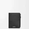 Portefeuille compact et fin en cuir de veau classique texturé noir