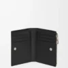 Portefeuille compact et fin en cuir de veau classique texturé noir