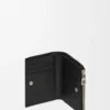 Portefeuille compact et fin en cuir de veau classique texturé noir
