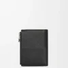 Portefeuille compact et fin en cuir de veau classique texturé noir