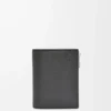 Portefeuille compact et fin en cuir de veau grainé souple, noir