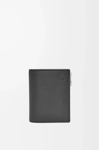 Portefeuille compact et fin en cuir de veau grainé souple, noir