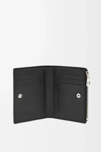 Portefeuille compact et fin en cuir de veau grainé souple, noir
