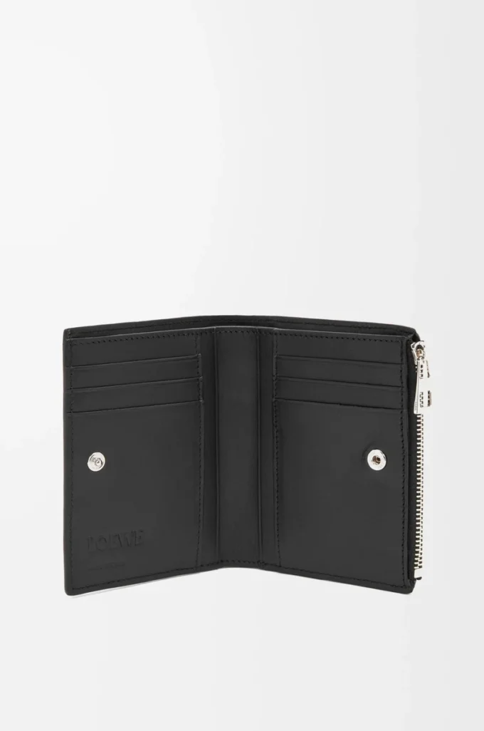 Portefeuille compact et fin en cuir de veau grainé souple, noir