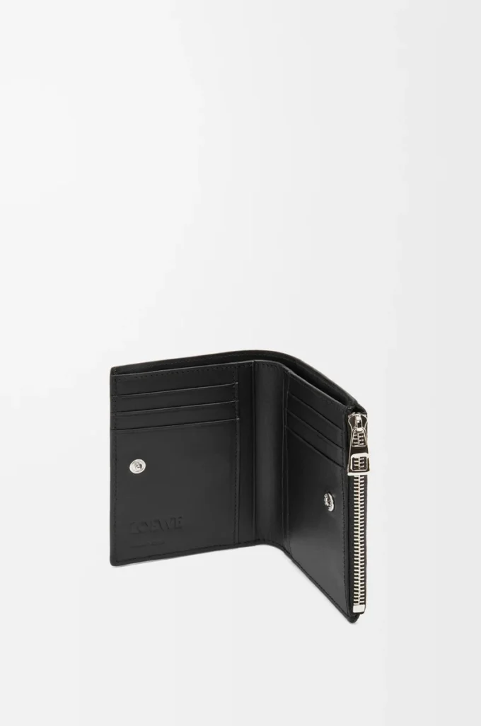 Portefeuille compact et fin en cuir de veau grainé souple, noir