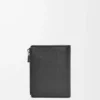 Portefeuille compact et fin en cuir de veau grainé souple, noir
