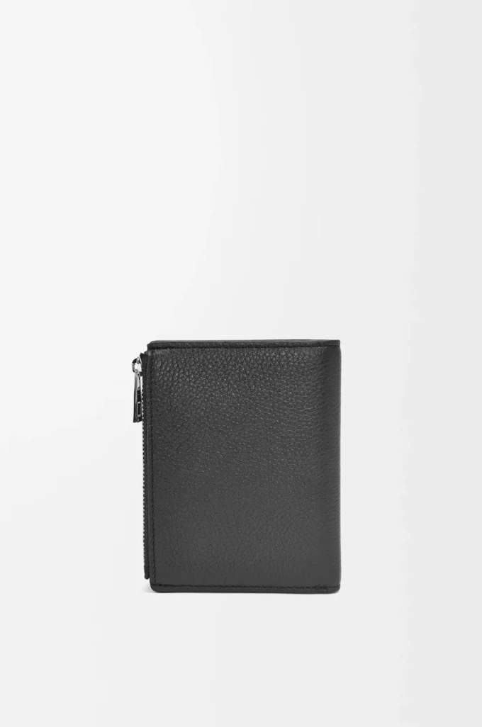 Portefeuille compact et fin en cuir de veau grainé souple, noir