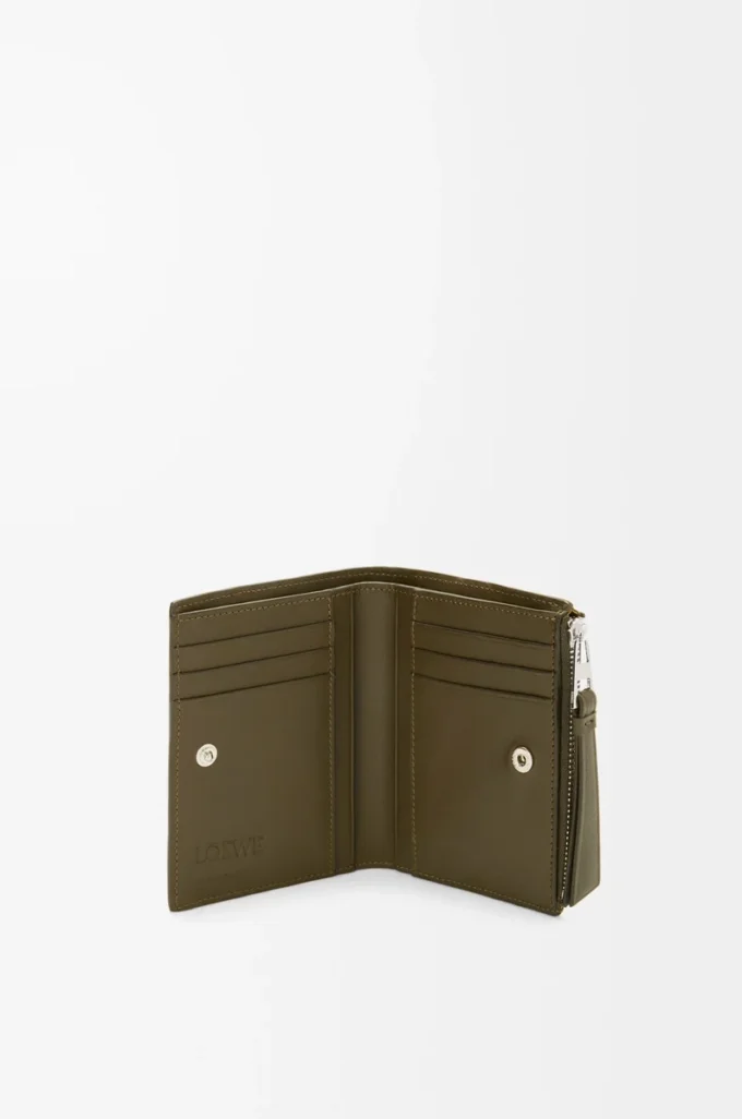 Portefeuille compact et fin Puzzle en cuir de veau classique Dark Khaki