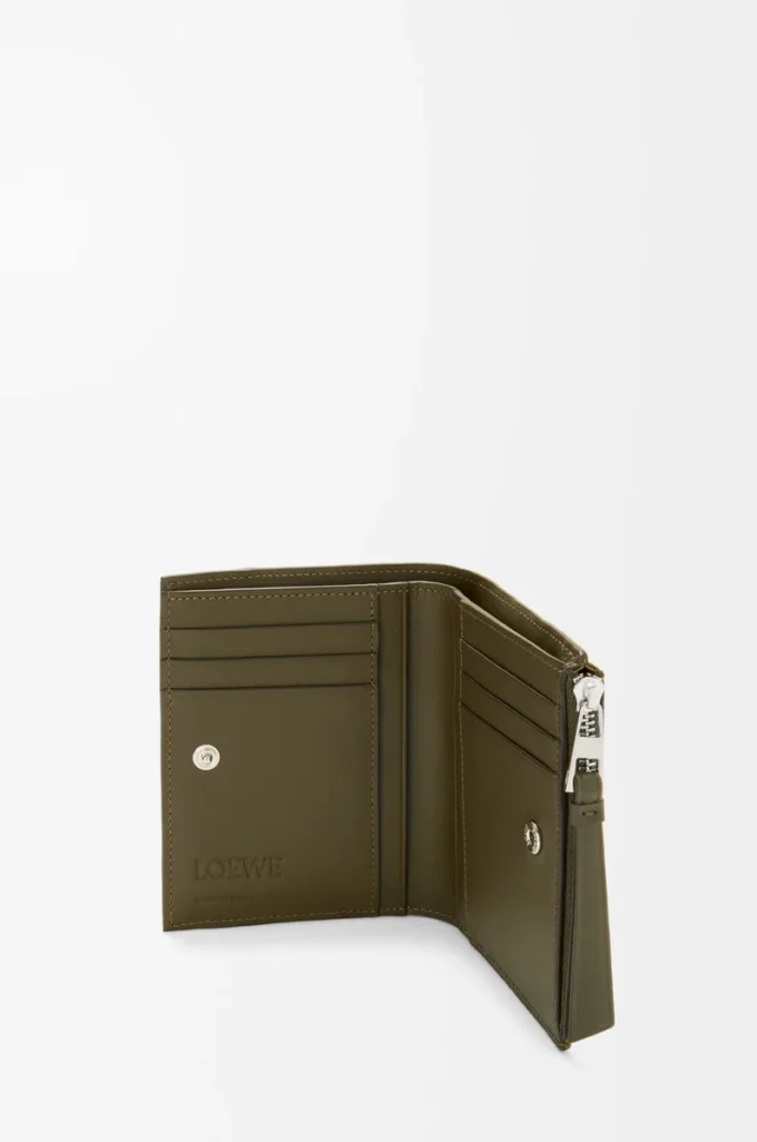 Portefeuille compact et fin Puzzle en cuir de veau classique Dark Khaki