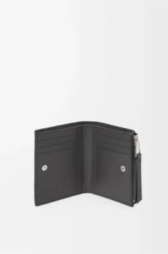 Portefeuille compact et fin Puzzle en cuir de veau classique Gris asphalte/Bleu tempête