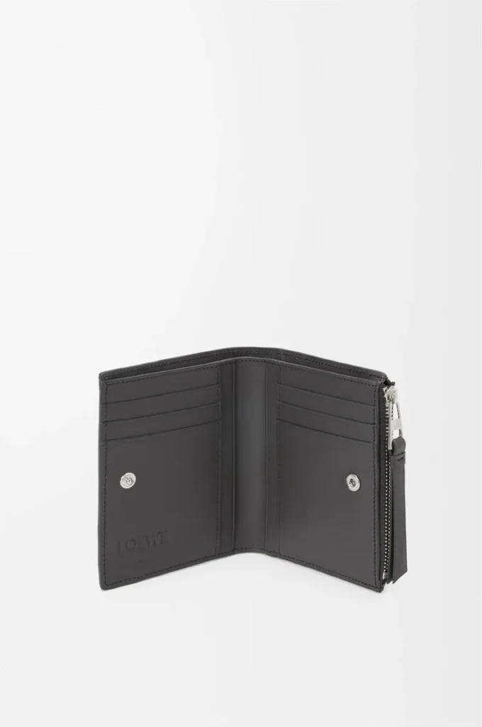 Portefeuille compact et fin Puzzle en cuir de veau classique Gris asphalte/Bleu tempête